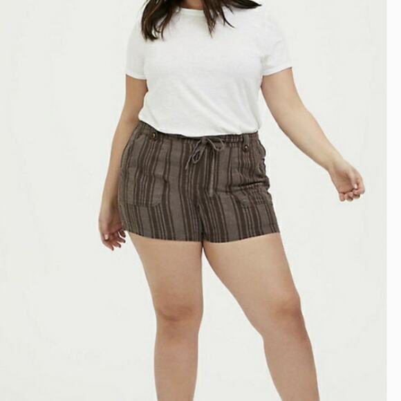 torrid Pants - Torrid Brown Striped Linen Shorts Pull On NEW Plus Size 18